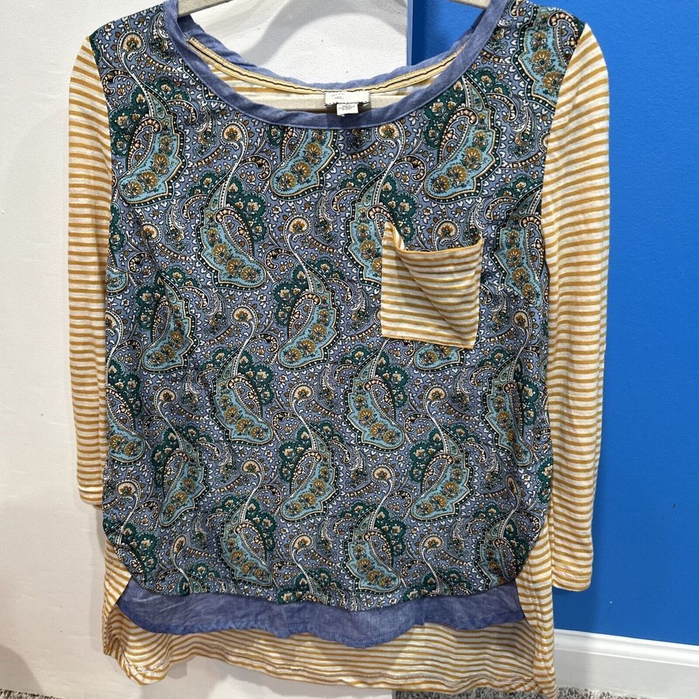 9-HI5 STCL Anthropologie Top Shirt‎ Small Womens 3/4 Sleeve, Designs & Stripes